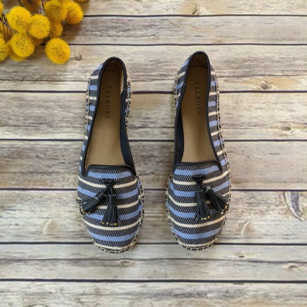 New Talbots Ivy Striped Espadrille Tassel Loafers - Picture 13 of 16